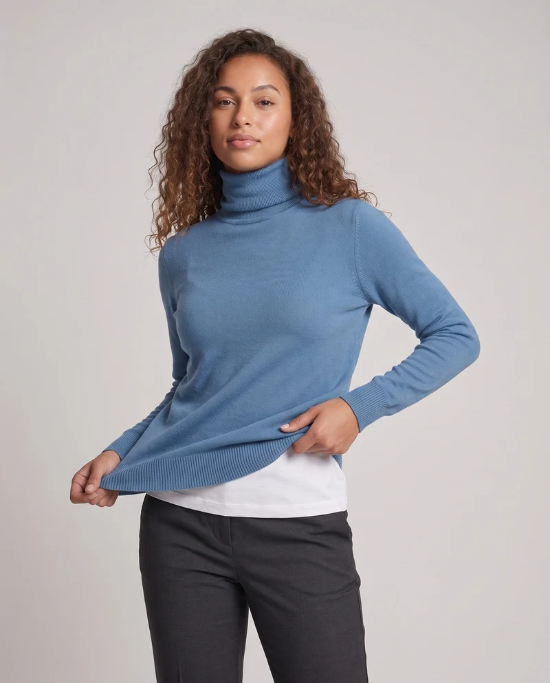 Damen Feinstrick-Rollkragenpullover in körpernaher Passform Nord Taschen