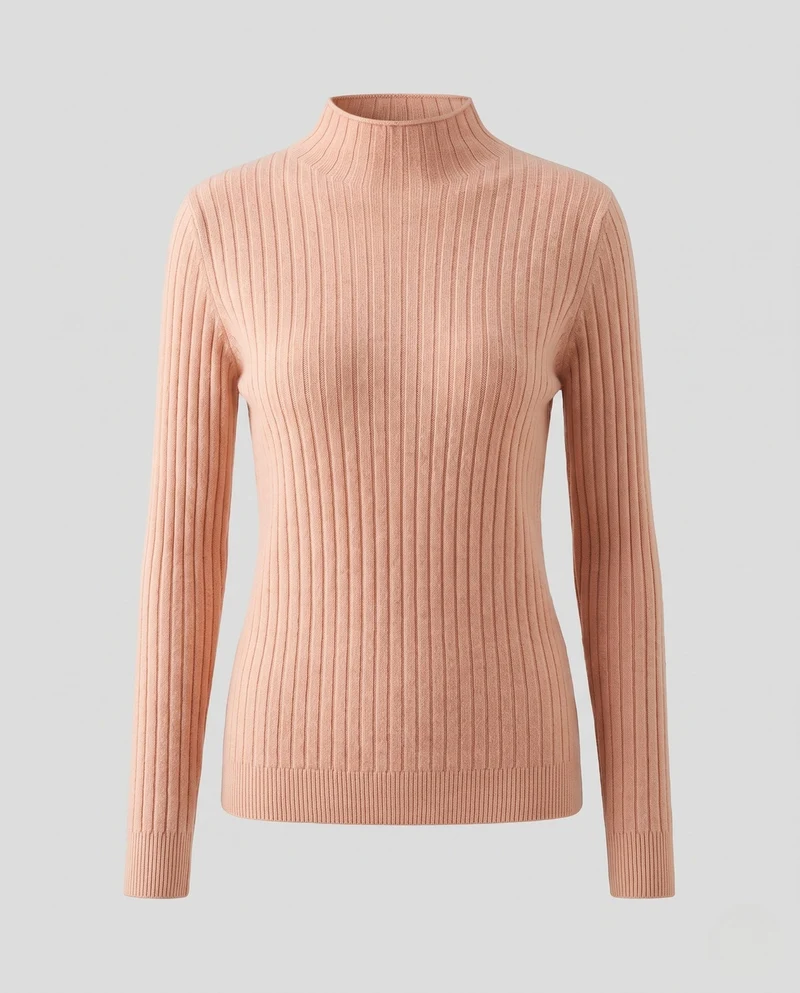 Damen Feinstrick Rippenpullover mit Rollkragen und figurnahem Schnitt Nord Taschen