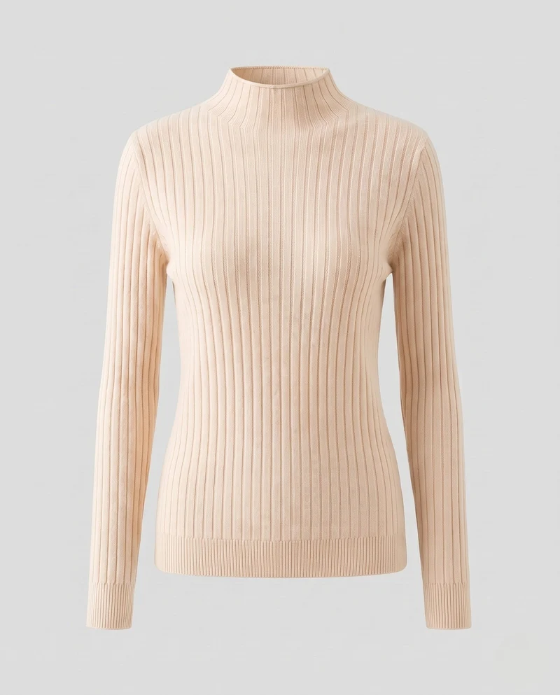Damen Feinstrick Rippenpullover mit Rollkragen und figurnahem Schnitt Nord Taschen