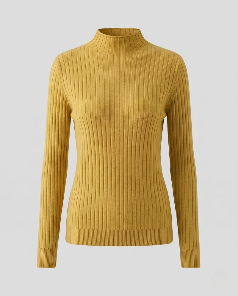 Damen Feinstrick Rippenpullover mit Rollkragen und figurnahem Schnitt Nord Taschen