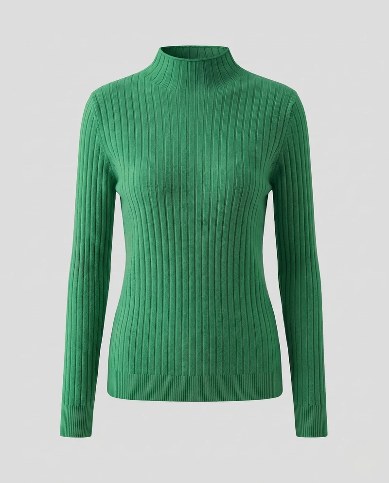 Damen Feinstrick Rippenpullover mit Rollkragen und figurnahem Schnitt Nord Taschen