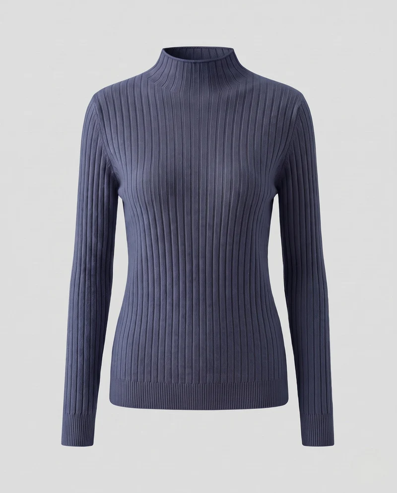 Damen Feinstrick Rippenpullover mit Rollkragen und figurnahem Schnitt Nord Taschen