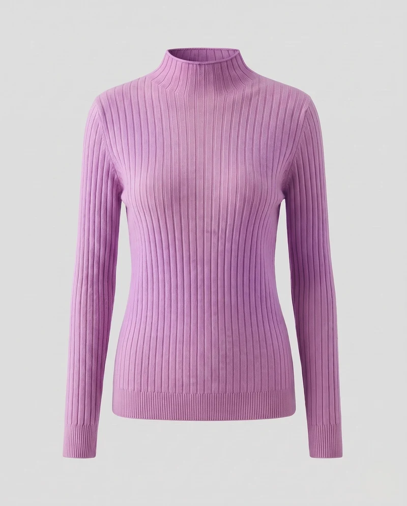 Damen Feinstrick Rippenpullover mit Rollkragen und figurnahem Schnitt Nord Taschen