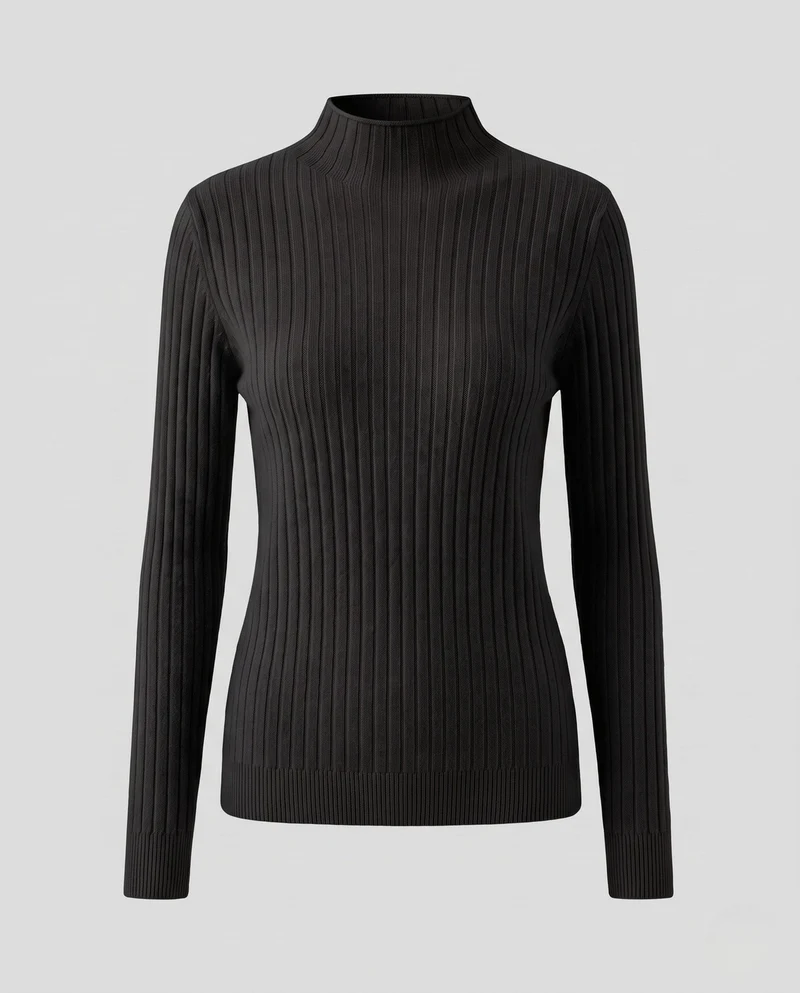Damen Feinstrick Rippenpullover mit Rollkragen und figurnahem Schnitt Nord Taschen