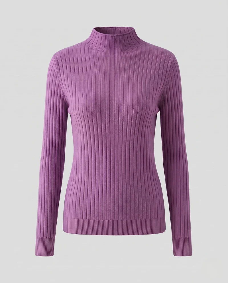 Damen Feinstrick Rippenpullover mit Rollkragen und figurnahem Schnitt Nord Taschen
