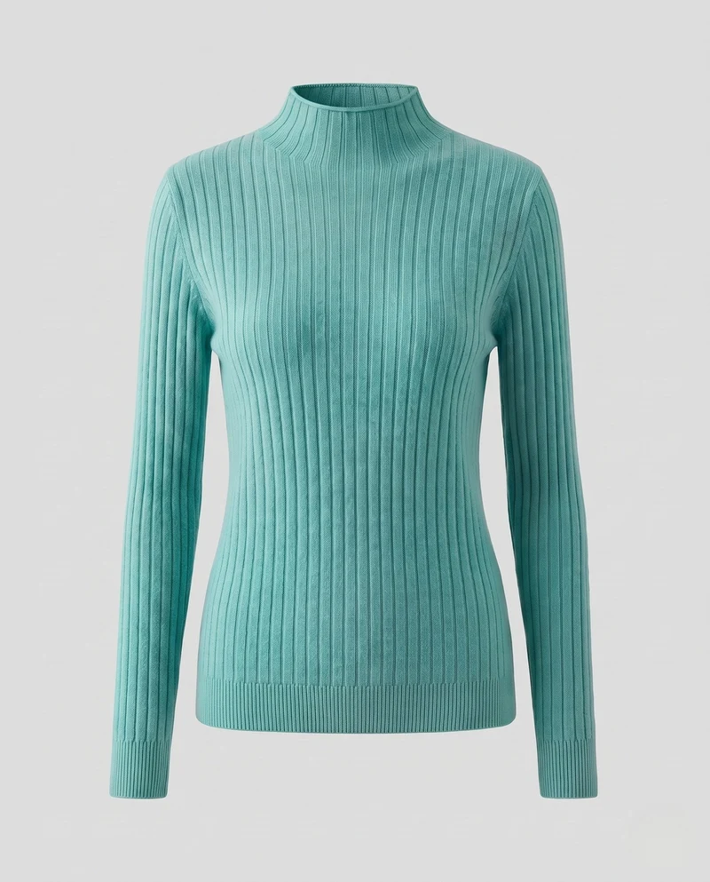 Damen Feinstrick Rippenpullover mit Rollkragen und figurnahem Schnitt Nord Taschen
