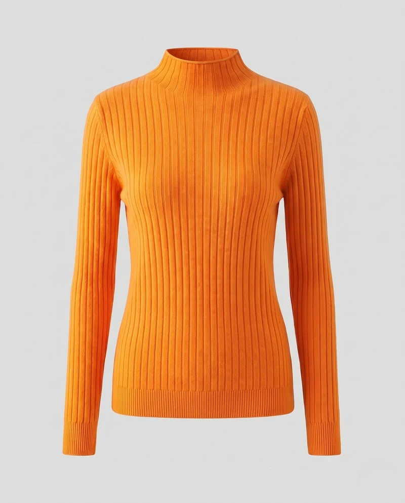 Damen Feinstrick Rippenpullover mit Rollkragen und figurnahem Schnitt Nord Taschen