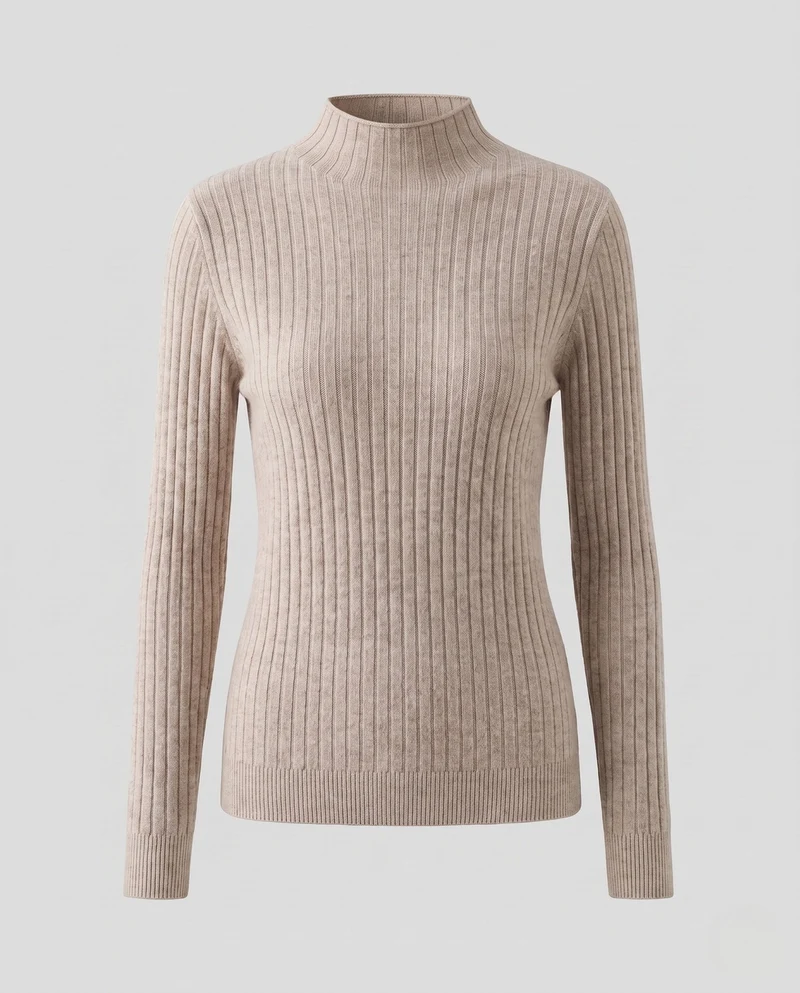 Damen Feinstrick Rippenpullover mit Rollkragen und figurnahem Schnitt Nord Taschen