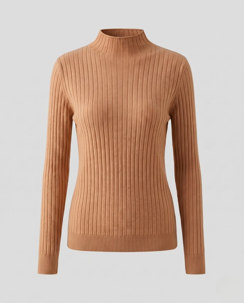 Damen Feinstrick Rippenpullover mit Rollkragen und figurnahem Schnitt Nord Taschen