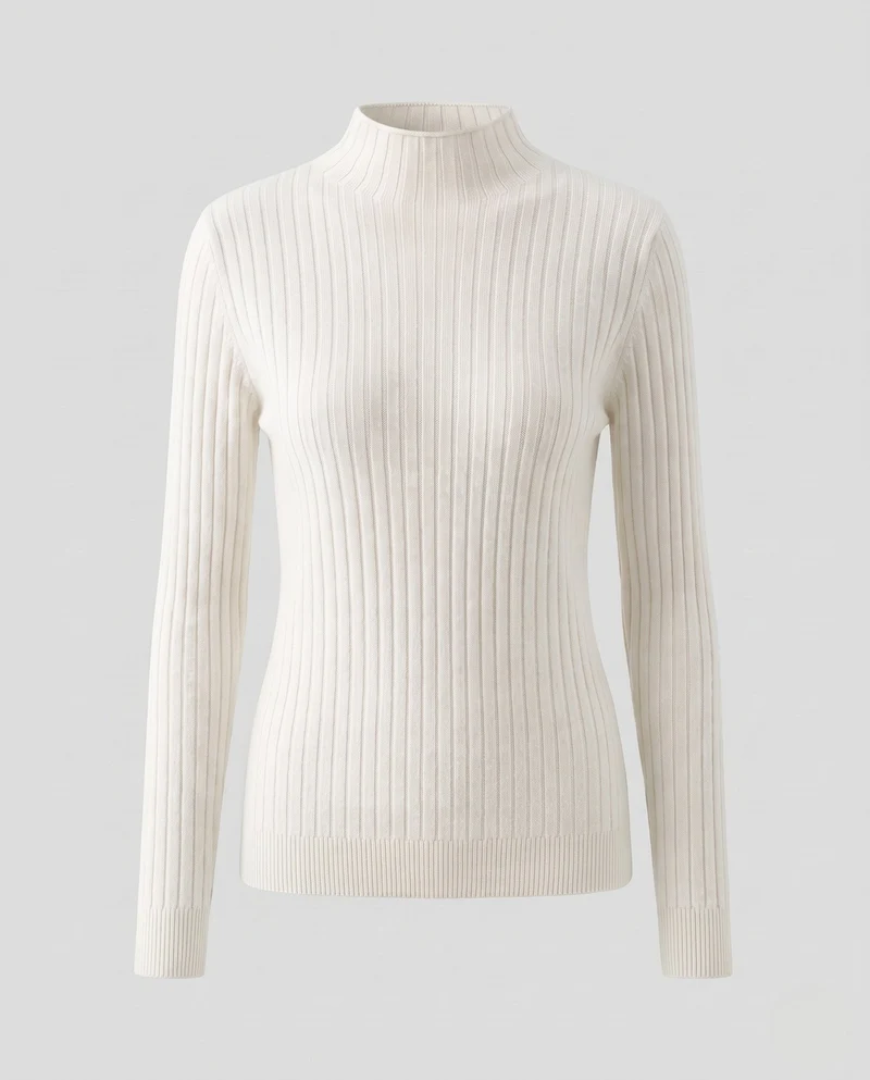 Damen Feinstrick Rippenpullover mit Rollkragen und figurnahem Schnitt Nord Taschen