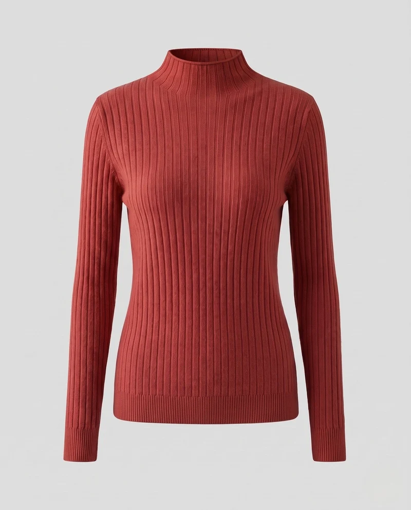 Damen Feinstrick Rippenpullover mit Rollkragen und figurnahem Schnitt Nord Taschen