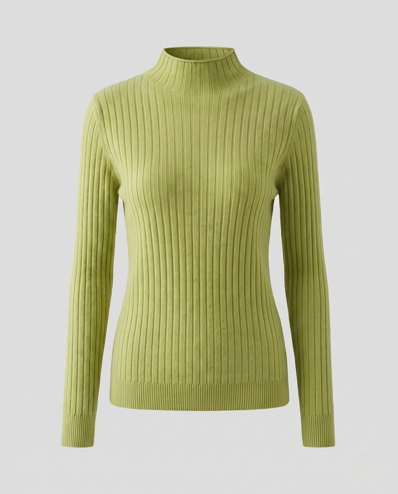 Damen Feinstrick Rippenpullover mit Rollkragen und figurnahem Schnitt Nord Taschen