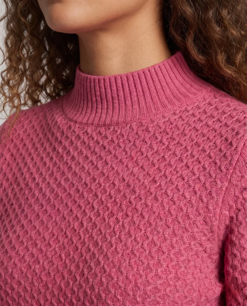 Damen Feinstrick-Pullover mit Wabenstruktur und kurzem Stehkragen Nord Taschen