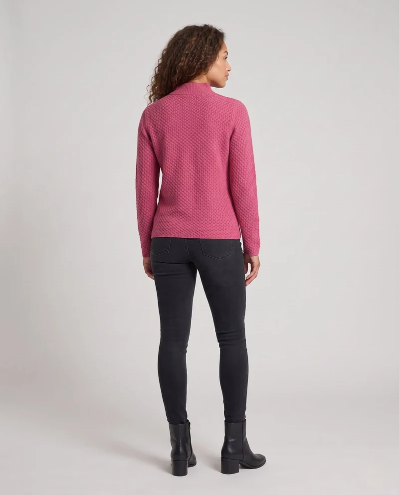 Damen Feinstrick-Pullover mit Wabenstruktur und kurzem Stehkragen Nord Taschen