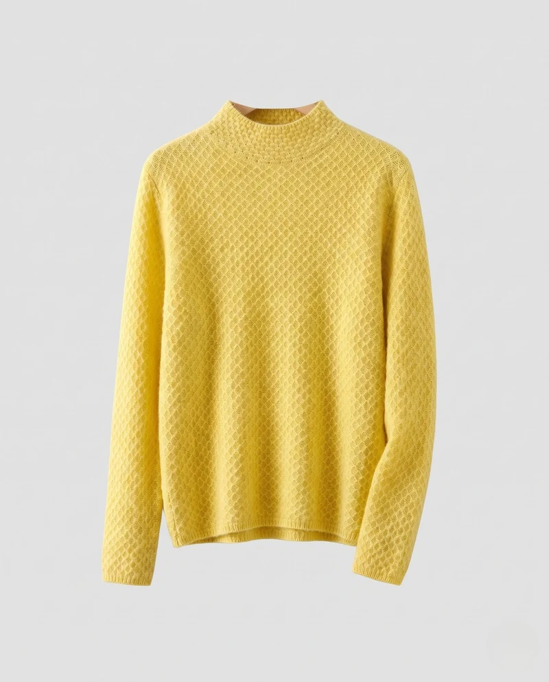 Damen Feinstrick-Pullover mit Wabenstruktur und kurzem Stehkragen Nord Taschen