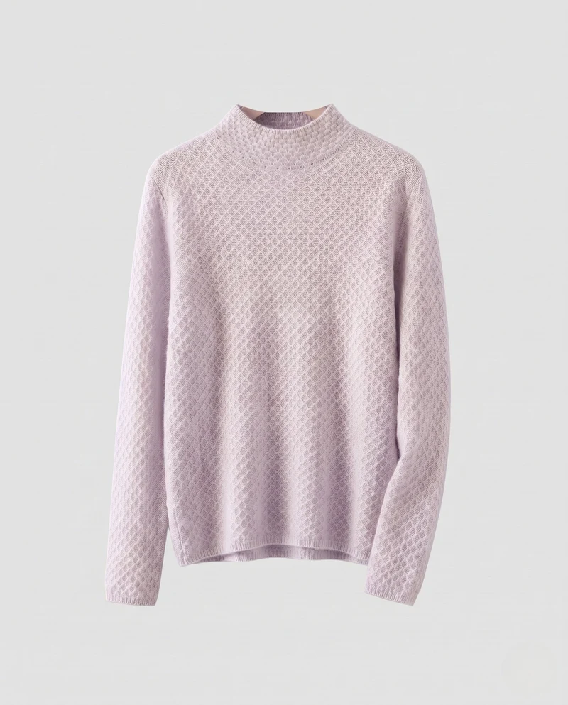 Damen Feinstrick-Pullover mit Wabenstruktur und kurzem Stehkragen Nord Taschen