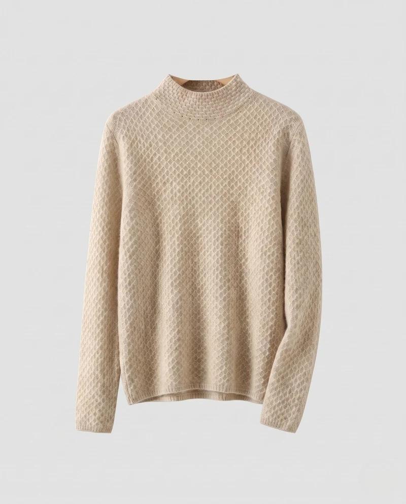 Damen Feinstrick-Pullover mit Wabenstruktur und kurzem Stehkragen Nord Taschen