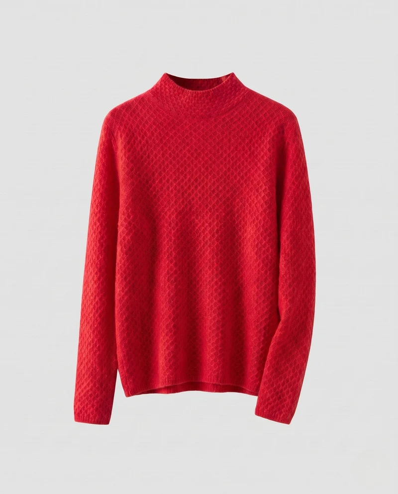 Damen Feinstrick-Pullover mit Wabenstruktur und kurzem Stehkragen Nord Taschen
