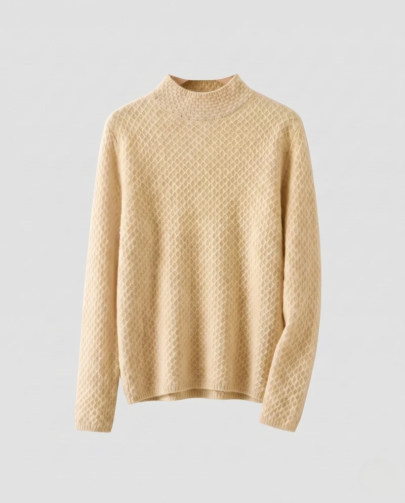 Damen Feinstrick-Pullover mit Wabenstruktur und kurzem Stehkragen Nord Taschen