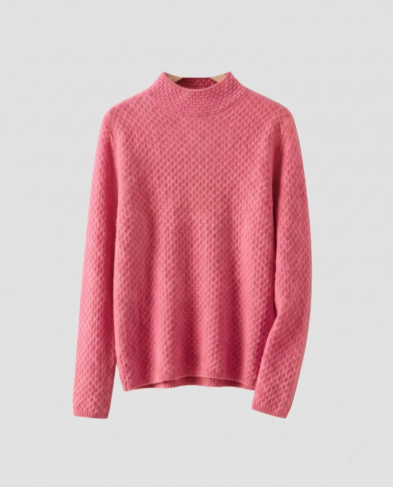Damen Feinstrick-Pullover mit Wabenstruktur und kurzem Stehkragen Nord Taschen