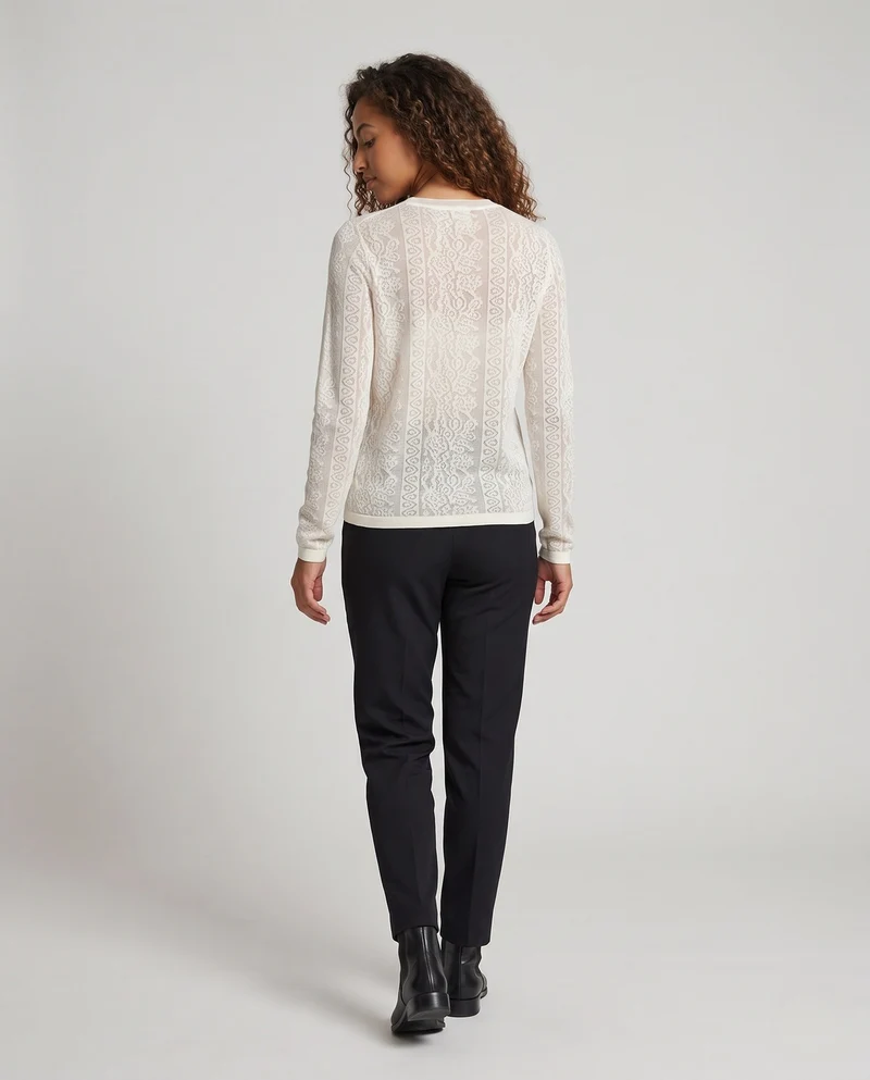 Damen Feinstrick-Pullover mit Rundhalsausschnitt, strukturierter Jacquard-Optik und grafischem Front-Print Nord Taschen