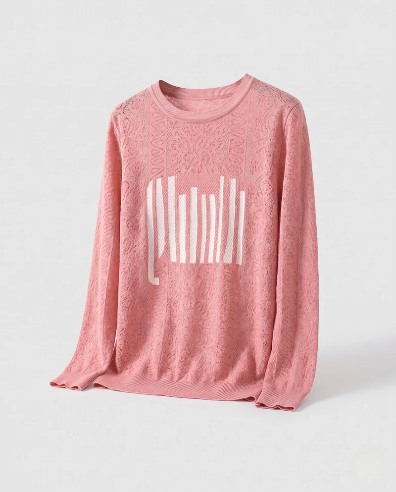 Damen Feinstrick-Pullover mit Rundhalsausschnitt, strukturierter Jacquard-Optik und grafischem Front-Print Nord Taschen