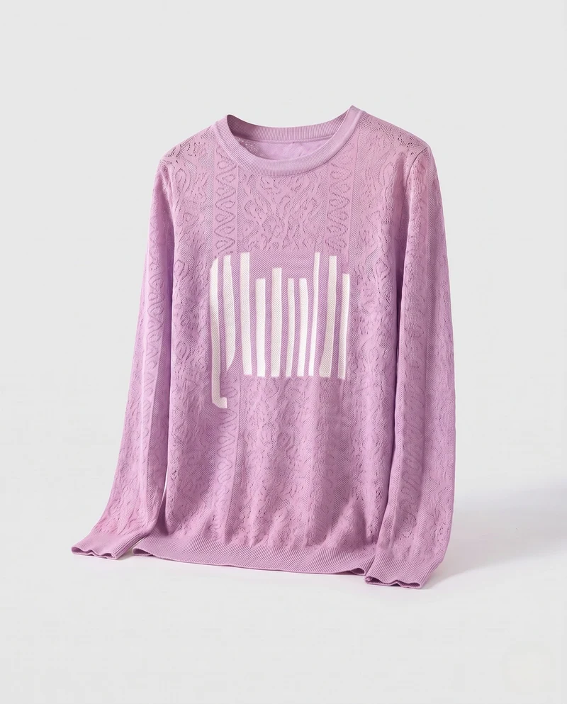 Damen Feinstrick-Pullover mit Rundhalsausschnitt, strukturierter Jacquard-Optik und grafischem Front-Print Nord Taschen