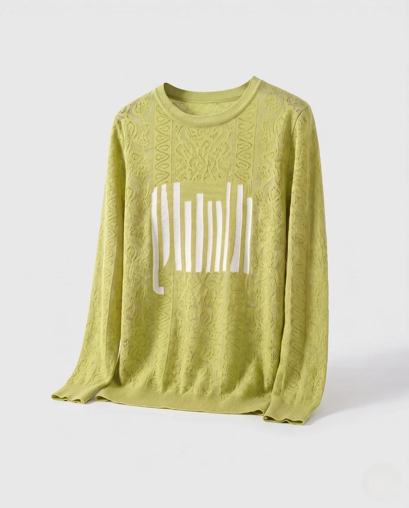 Damen Feinstrick-Pullover mit Rundhalsausschnitt, strukturierter Jacquard-Optik und grafischem Front-Print Nord Taschen