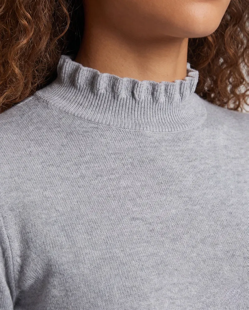 Damen Feinstrick-Pullover mit Rüschen-Stehkragen und feinen Bündchen Nord Taschen