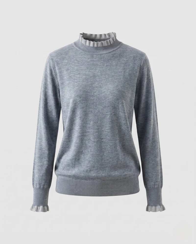 Damen Feinstrick-Pullover mit Rüschen-Stehkragen und feinen Bündchen Nord Taschen