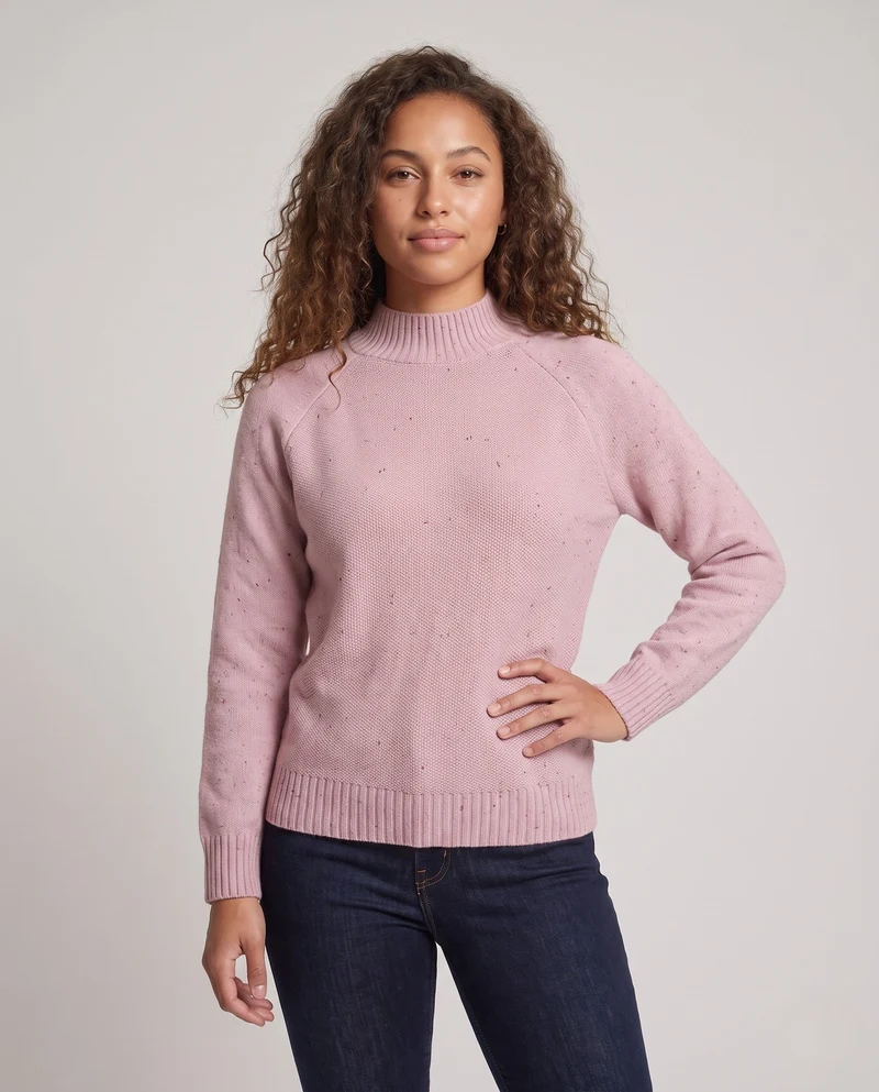 Damen Feinstrick-Pullover mit Mockneck, Nep-Struktur und legerer Raglan-Passform Nord Taschen