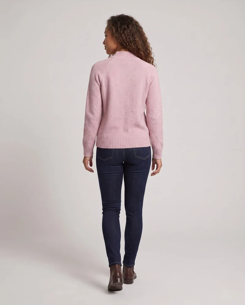 Damen Feinstrick-Pullover mit Mockneck, Nep-Struktur und legerer Raglan-Passform Nord Taschen