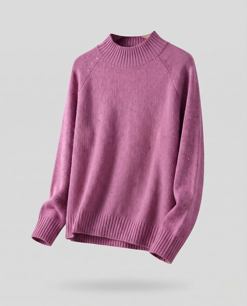 Damen Feinstrick-Pullover mit Mockneck, Nep-Struktur und legerer Raglan-Passform Nord Taschen