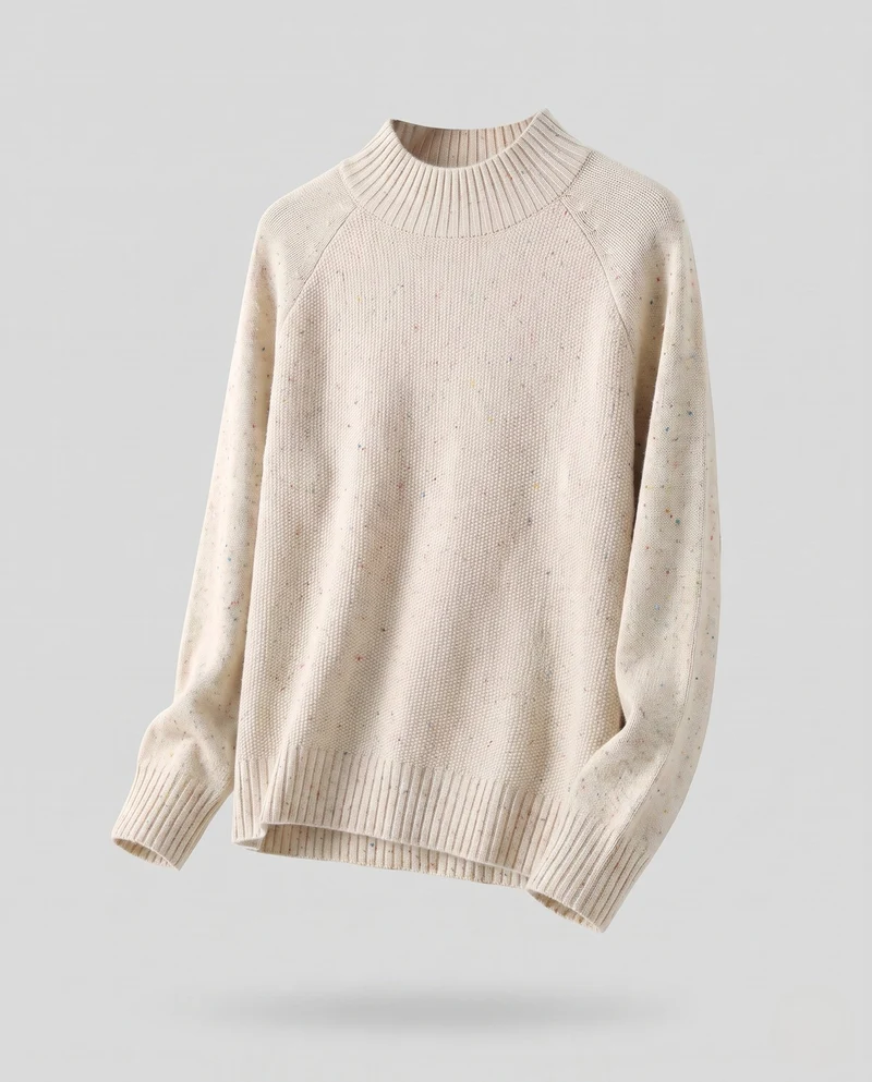 Damen Feinstrick-Pullover mit Mockneck, Nep-Struktur und legerer Raglan-Passform Nord Taschen
