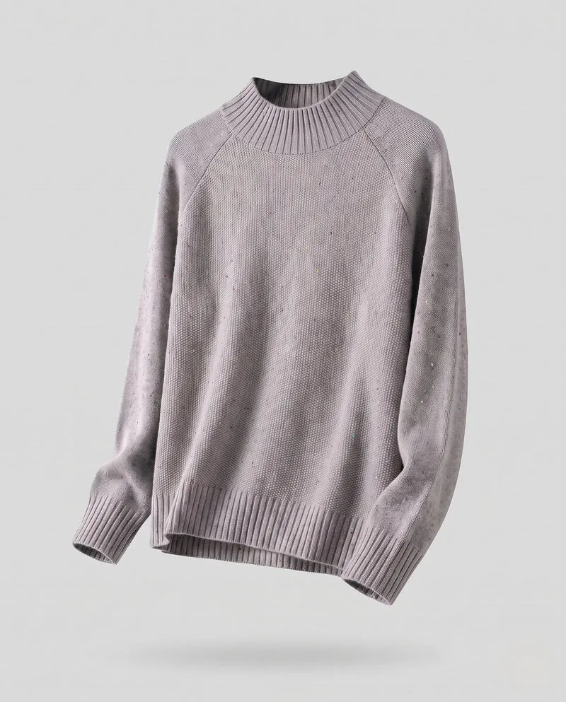 Damen Feinstrick-Pullover mit Mockneck, Nep-Struktur und legerer Raglan-Passform Nord Taschen