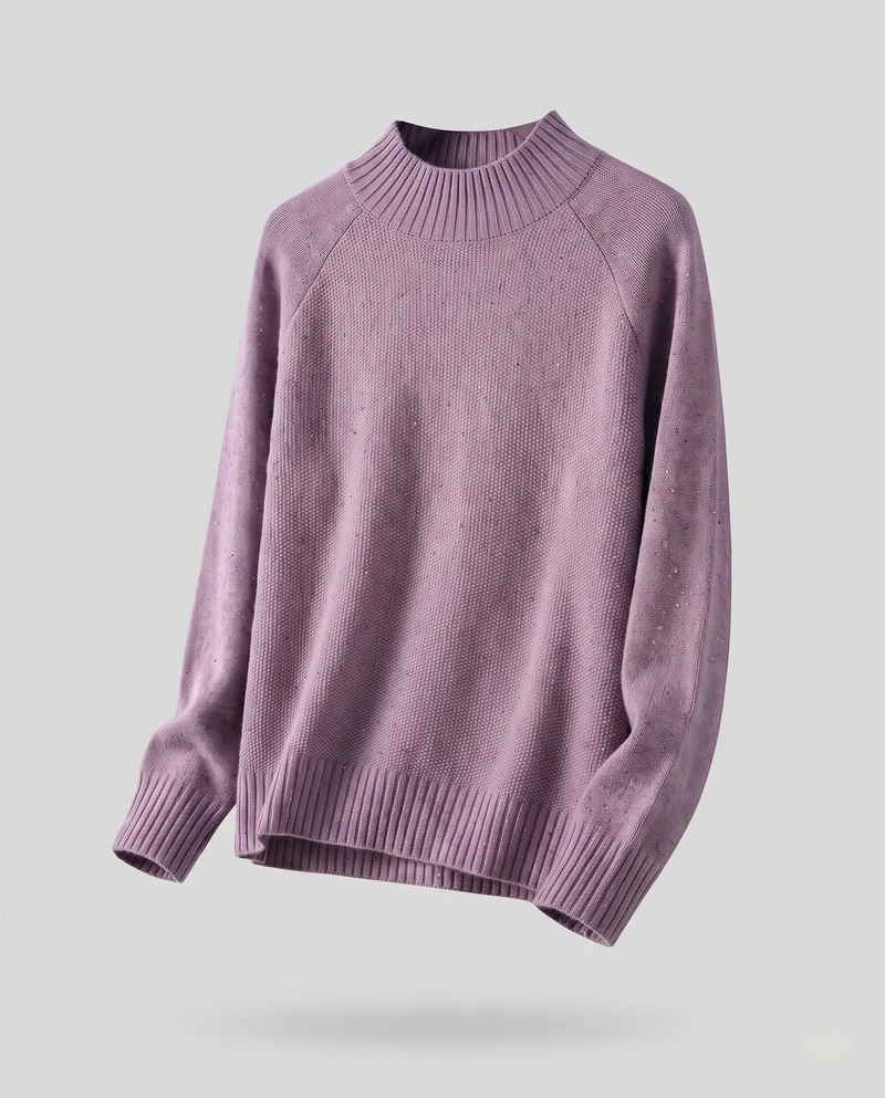 Damen Feinstrick-Pullover mit Mockneck, Nep-Struktur und legerer Raglan-Passform Nord Taschen