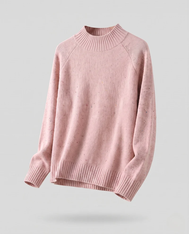 Damen Feinstrick-Pullover mit Mockneck, Nep-Struktur und legerer Raglan-Passform Nord Taschen