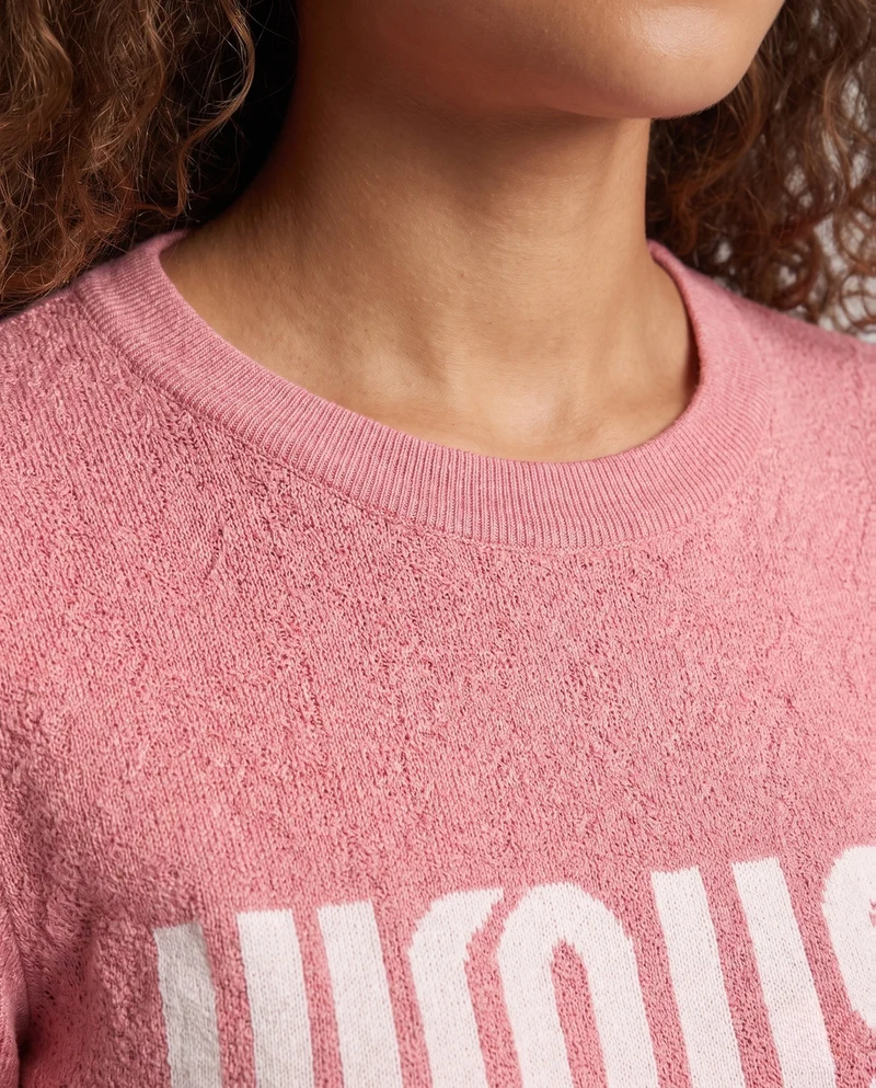 Damen Feinstrick-Pullover mit Rundhalsausschnitt, Jacquardstruktur und Logo-Front Nord Taschen