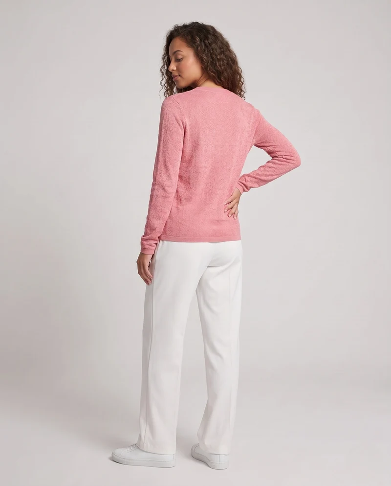 Damen Feinstrick-Pullover mit Rundhalsausschnitt, Jacquardstruktur und Logo-Front Nord Taschen