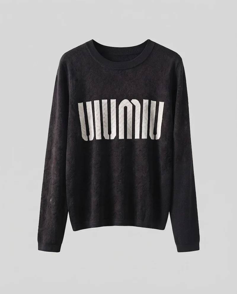Damen Feinstrick-Pullover mit Rundhalsausschnitt, Jacquardstruktur und Logo-Front Nord Taschen