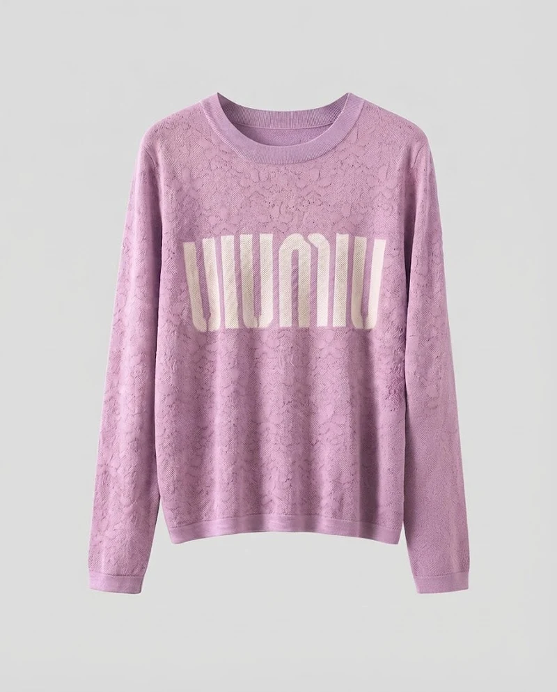 Damen Feinstrick-Pullover mit Rundhalsausschnitt, Jacquardstruktur und Logo-Front Nord Taschen