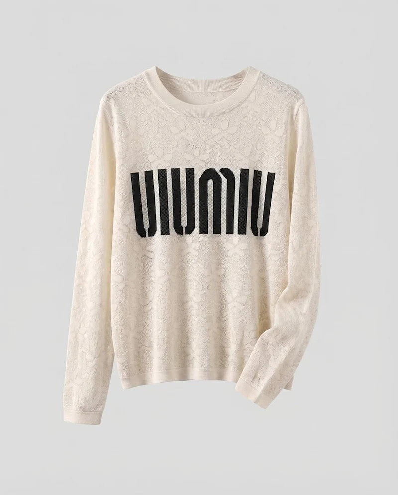 Damen Feinstrick-Pullover mit Rundhalsausschnitt, Jacquardstruktur und Logo-Front Nord Taschen