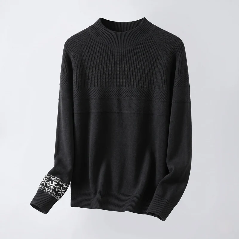 Damen Feinstrick-Pullover mit kurzem Stehkragen, strukturierter Passe und Norweger-Motiv am Ärmelsaum Nord Taschen