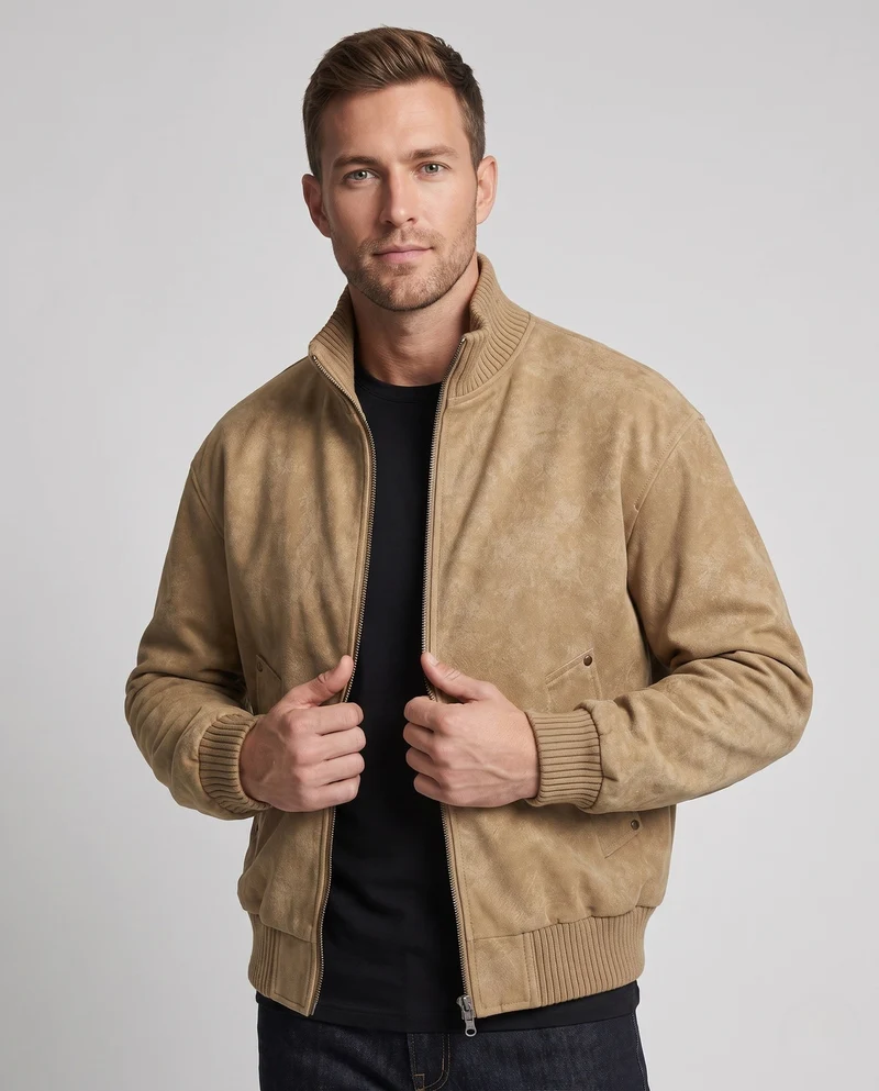 Herren Vintage-marmorierte Thermo-Bomberjacke mit Rippkragen, Fleece-Innenfutter & Utility‑Taschen Nord Taschen