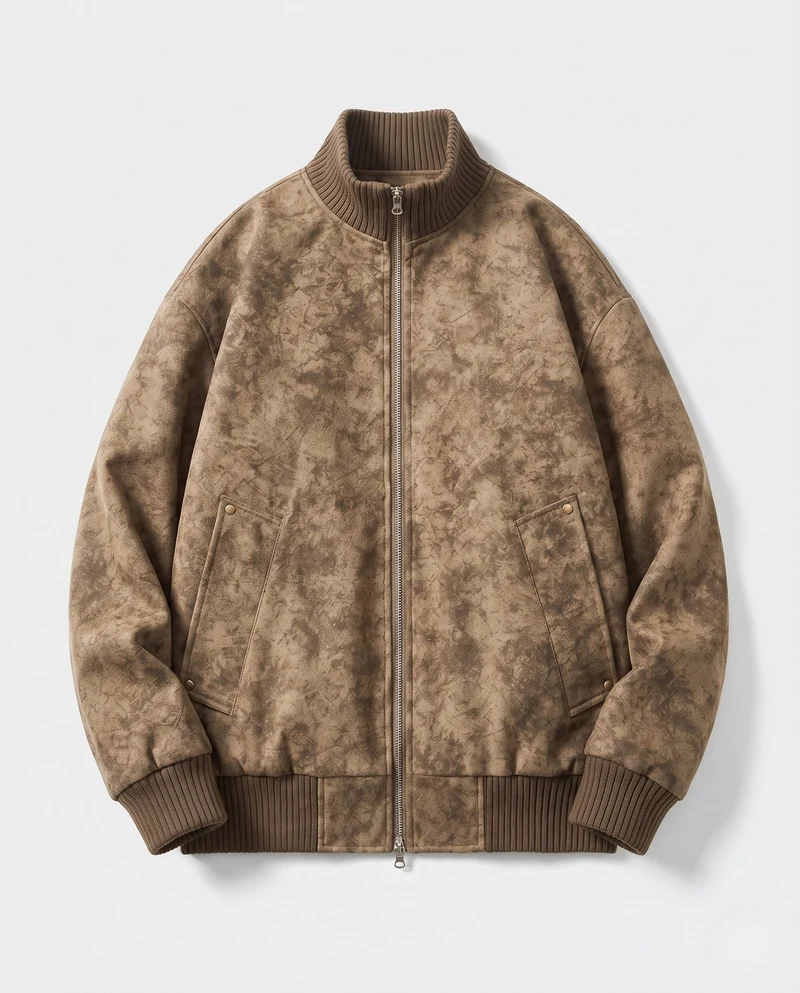 Herren Vintage-marmorierte Thermo-Bomberjacke mit Rippkragen, Fleece-Innenfutter & Utility‑Taschen Nord Taschen