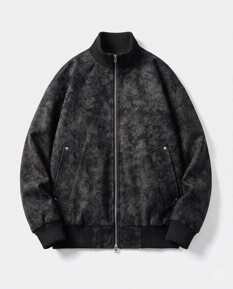 Herren Vintage-marmorierte Thermo-Bomberjacke mit Rippkragen, Fleece-Innenfutter & Utility‑Taschen Nord Taschen