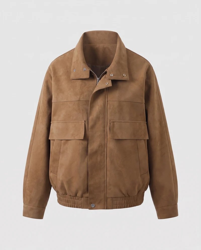 Herren Veloursleder‑Optik Overshirt‑Bomberjacke mit Pattentaschen Nord Taschen