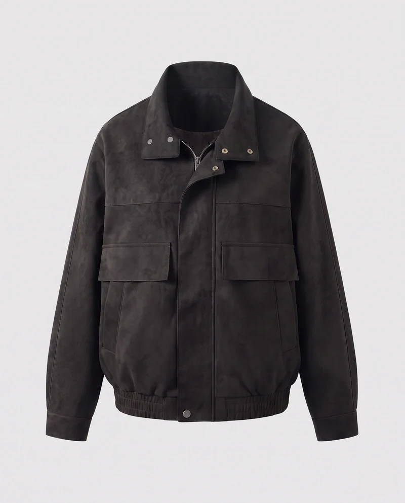 Herren Veloursleder‑Optik Overshirt‑Bomberjacke mit Pattentaschen Nord Taschen