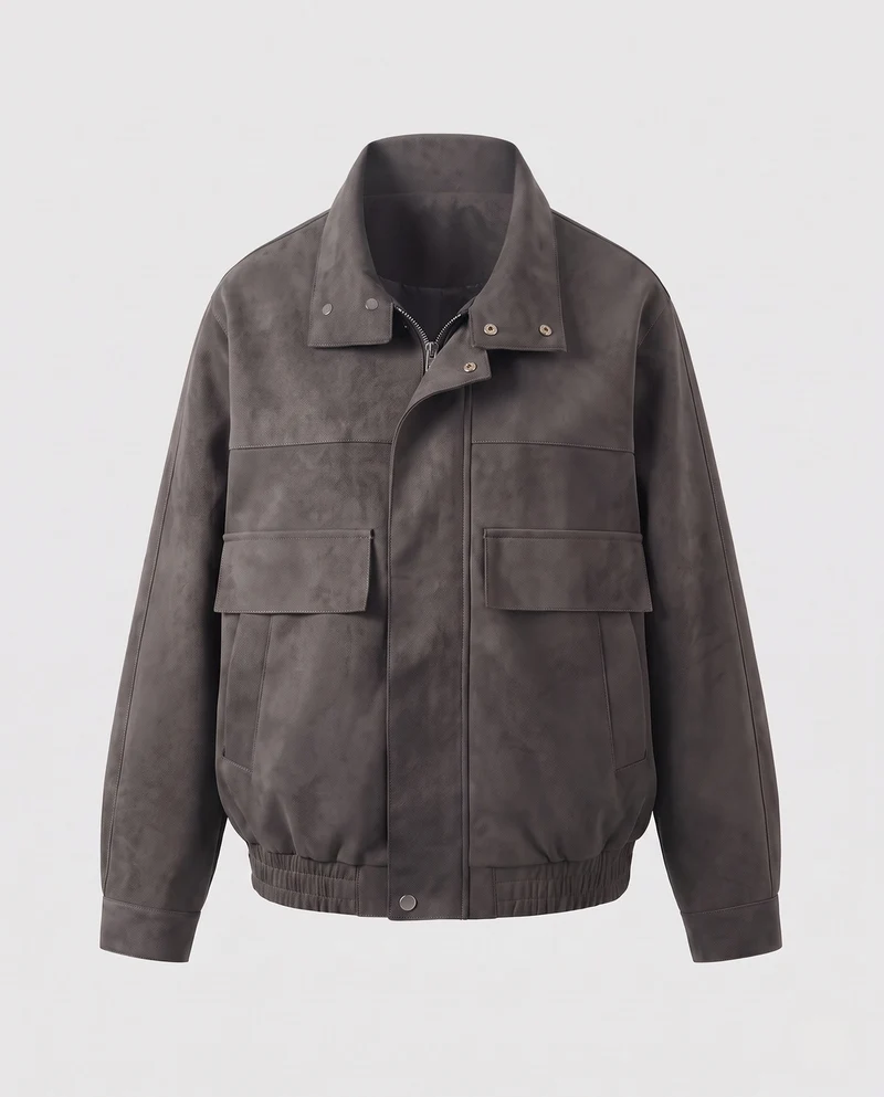 Herren Veloursleder‑Optik Overshirt‑Bomberjacke mit Pattentaschen Nord Taschen