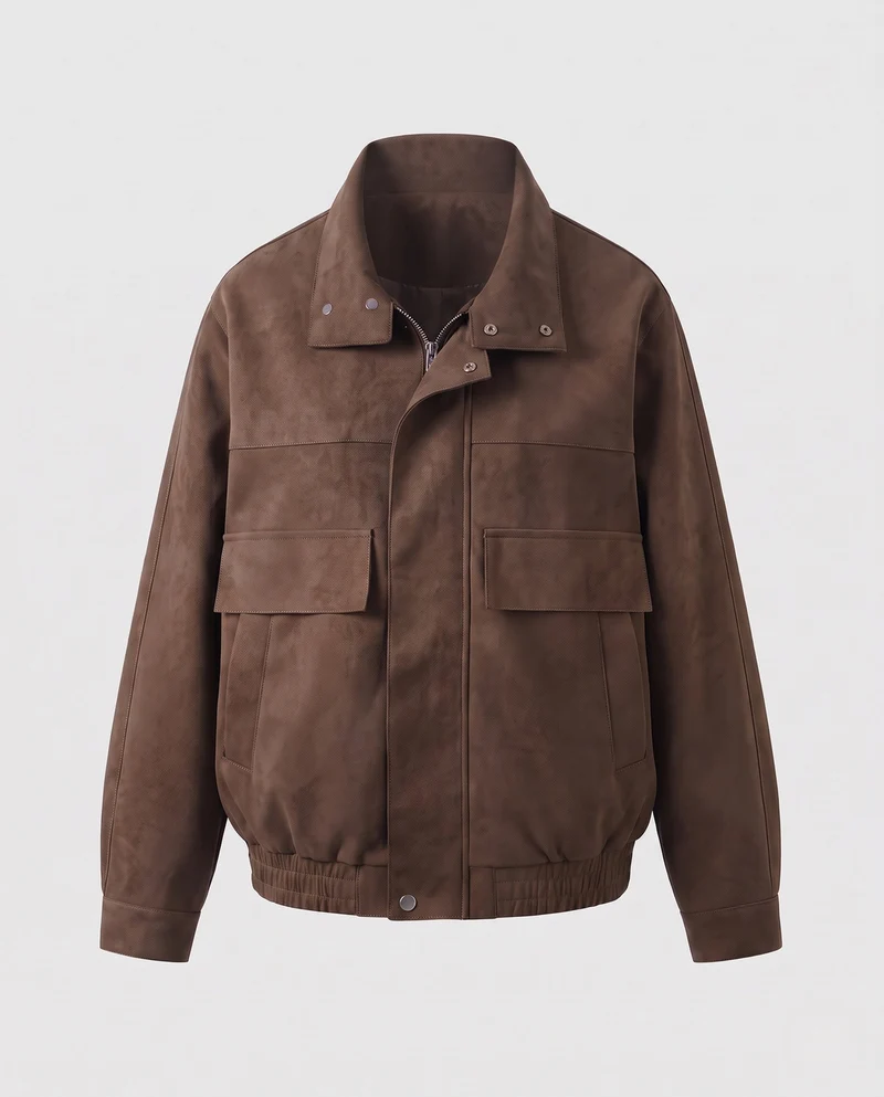 Herren Veloursleder‑Optik Overshirt‑Bomberjacke mit Pattentaschen Nord Taschen